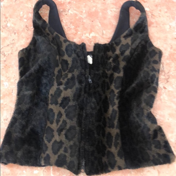 BETSEY JOHNSON ANIMAL PRINT FAUX FUR VEST SIZE L - Picture 1 of 5